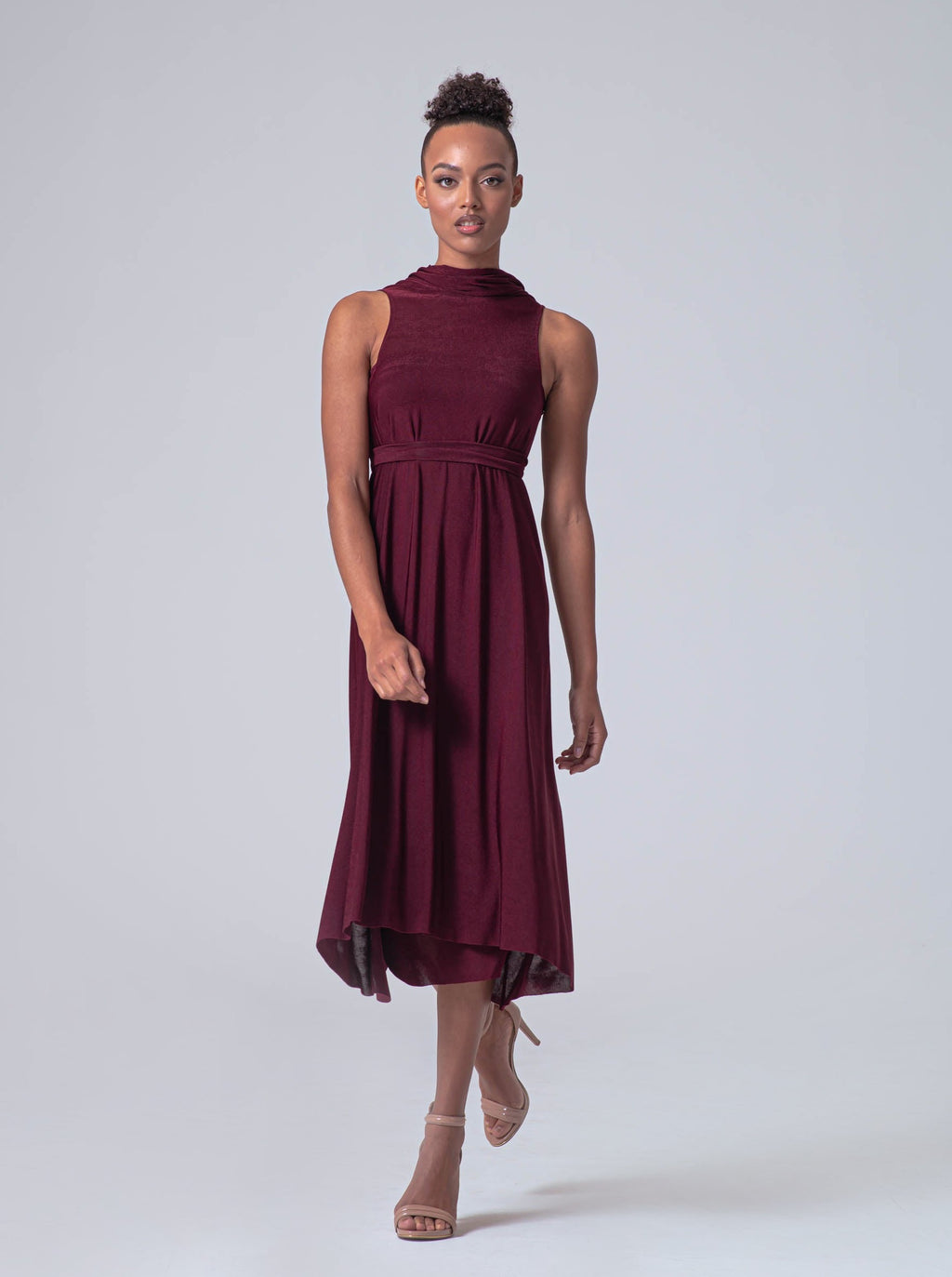 Plain Maroon SATRANI LYCRA SOLID SLEEVELESS WESTERN BODYCON DRESS