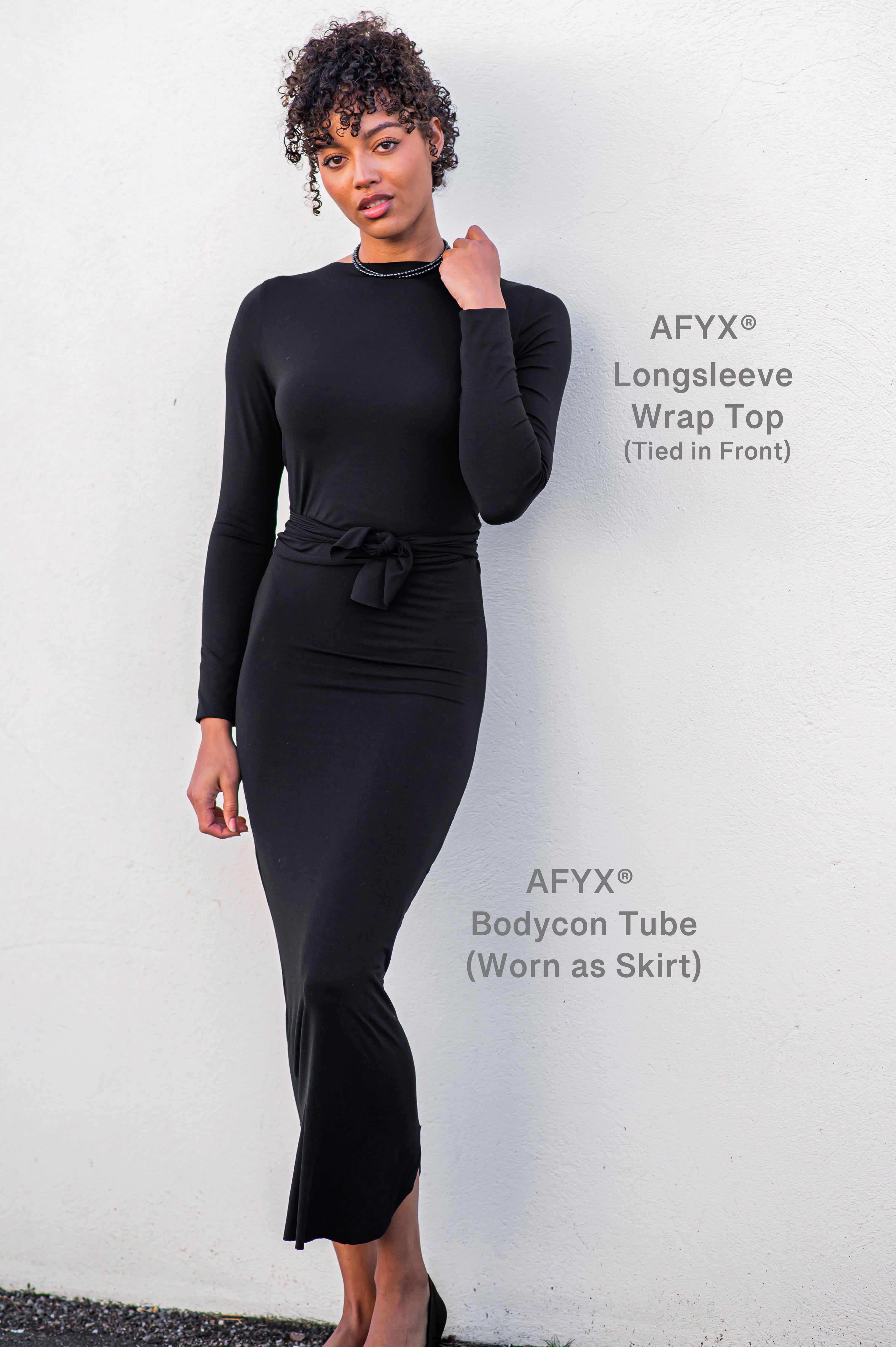 Long Sleeve Wrap Top + Bodycon Tube Dress in BLACK (2 Piece Set, Wear –  It's AFYX